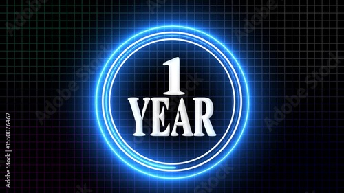 1 Year Anniversary Celebration Graphic Neon Grid Background with 1-Year Milestone.