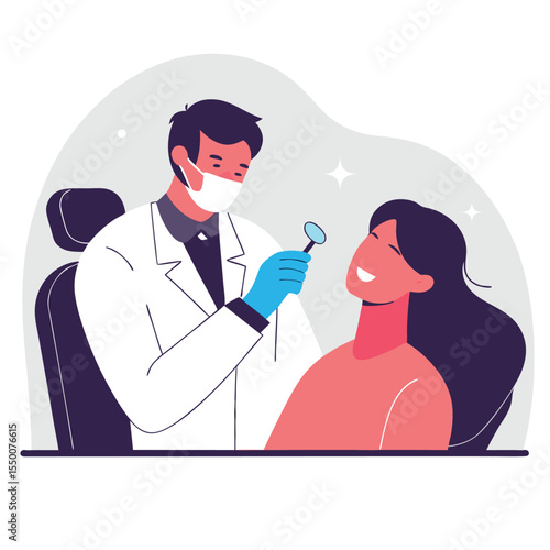 Happy Patient Receiving Dental Examination Illustration