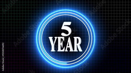 5 Year Anniversary Celebration Graphic Neon Grid Background with 5-Year Milestone.
