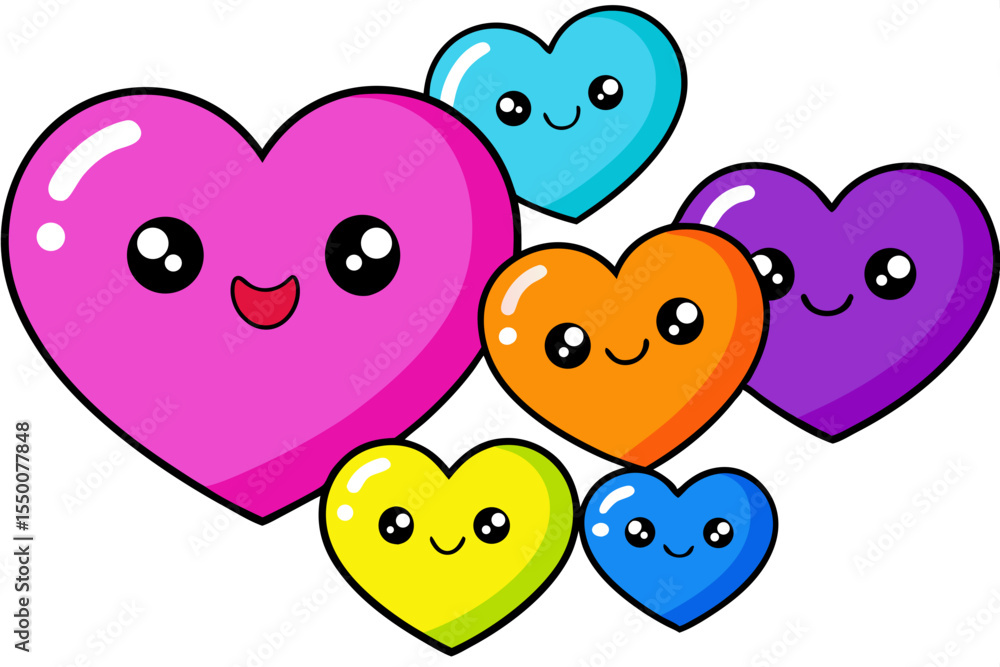 Obraz premium Vector illustration of colorful hearts floating in the air on a white background