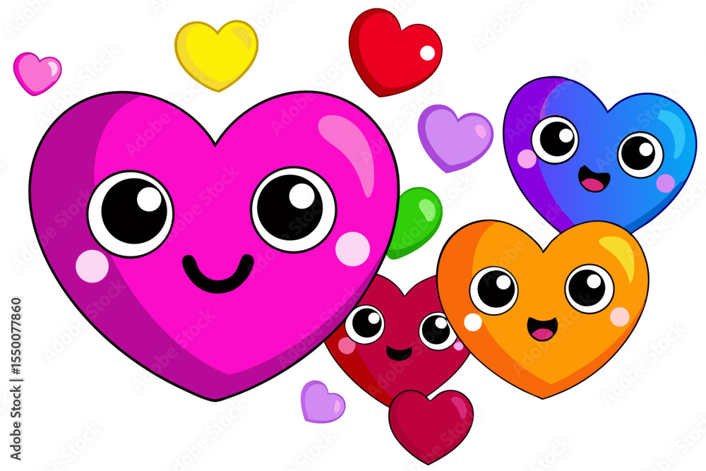 Fototapeta premium Vector illustration of colorful hearts floating in the air on a white background