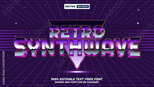 Retro synthwave 80s retro style 3d editable vector text effect. 80s synthwave, cyberpunk, neon vaporwave futuristic typography for digital design. 