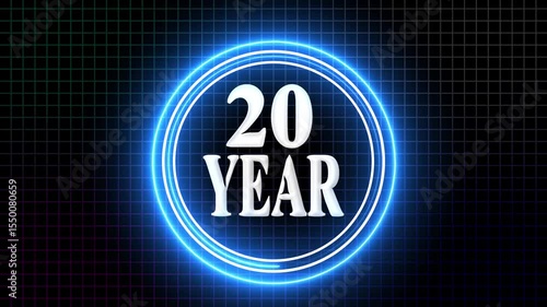 20 Year Anniversary Celebration Graphic Neon Grid Background with 20-Year Milestone. on the black background.