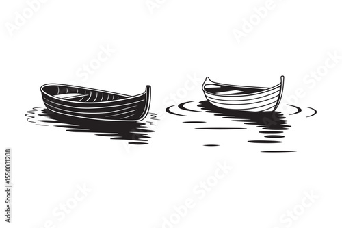 Vintage Rowboat Silhouettes Floating on Water Nautical Black and White Design