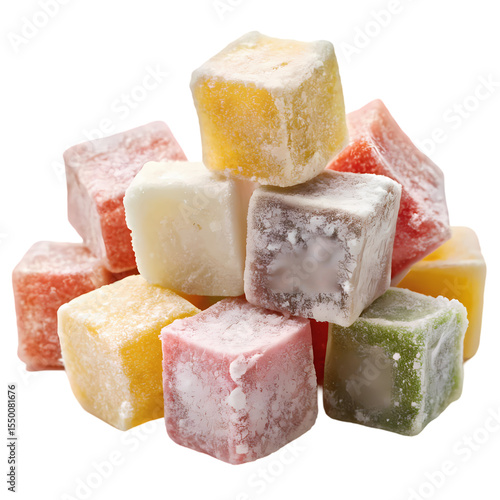 A Colorful Collection of Turkish Delight Cubes isolated on transparent baackground