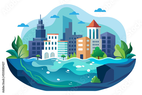 Urban Area Submerged in Rising Sea Levels Design