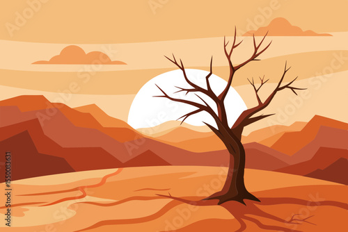 Lonely Tree in Arid Desert Climate Change Art