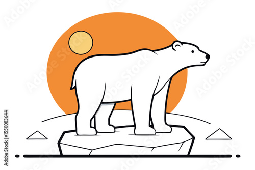 Polar Bear on Melting Ice with Sunset Backdrop