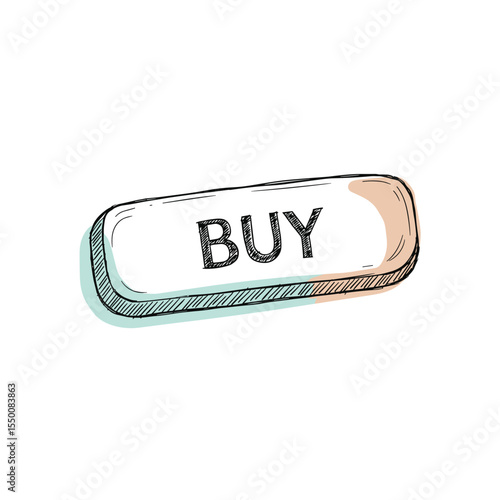 Hand-drawn buy button in pastel colors on white background  