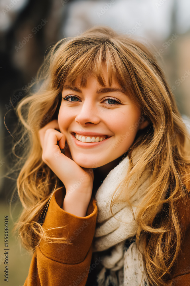 Fototapeta premium Young woman outdoors, smiling