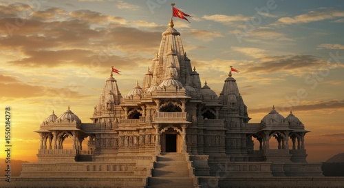 The Magnificent Dwarkadhish Temple at Sunset, a Beacon of Devotion, dwarkadhish temple, lord krishna, hindu, temple