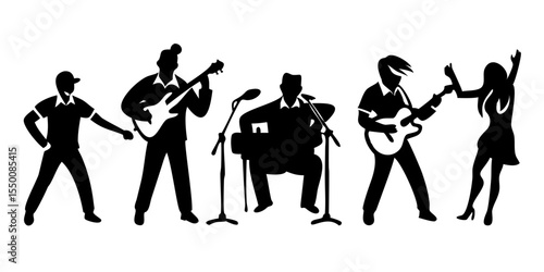 Musician Silhouette Vector Set – Band and Performer Icons Isolated on White Background

