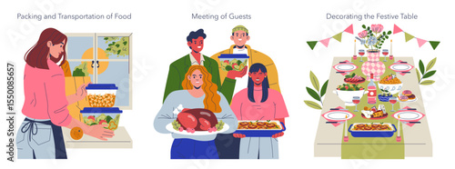 Packing Food, Meeting Guests, and Festive Table Setup
