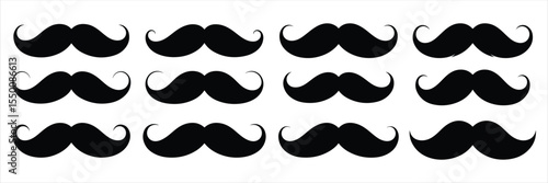 mustache icon set vector silhouette on white background.