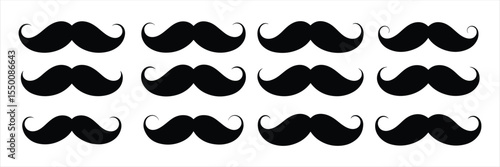 mustache icon set vector silhouette on white background.
