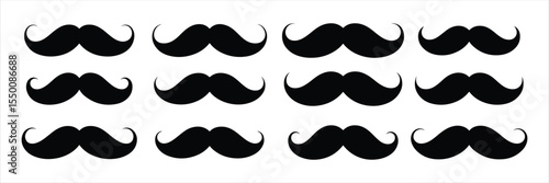 mustache icon set vector silhouette on white background.