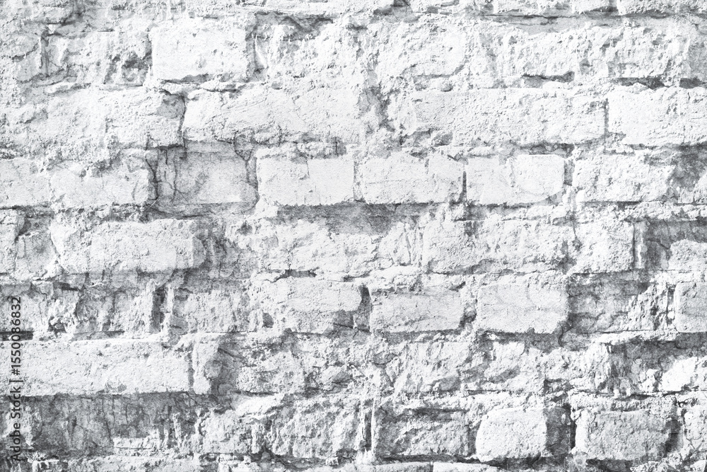 Obraz premium Texture of gray concrete or old broken brick background. Light wallpaper with rough cement texture. Empty grunge wall concept or floor backdrop. Abstract surface mockup. Top view, close up, copy space
