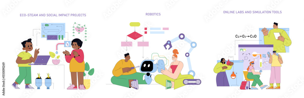 Fototapeta premium Eco-STEAM Illustrations with Robotics and Lab Tools