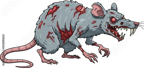 Terrifying Zombie Rat Character with Exposed Bones and Bloody Wounds, Perfect for Horror and Halloween Themes.