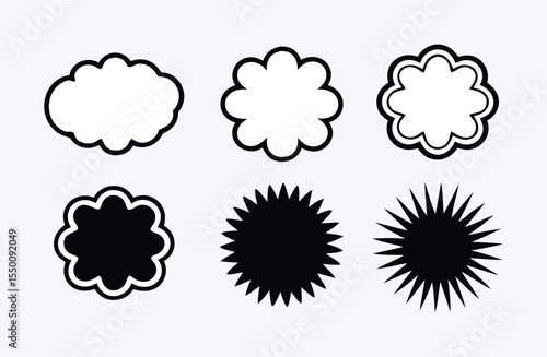 Six Black and White Speech Bubble Icons Animated G I F Style