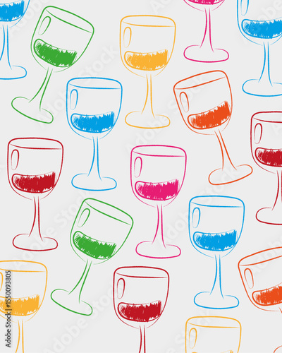 Minimalist One-Line Doodles of Wine Glasses in a Colorful Hand-Drawn Style