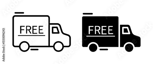 Simple free delivery truck icons in outline and solid black styles