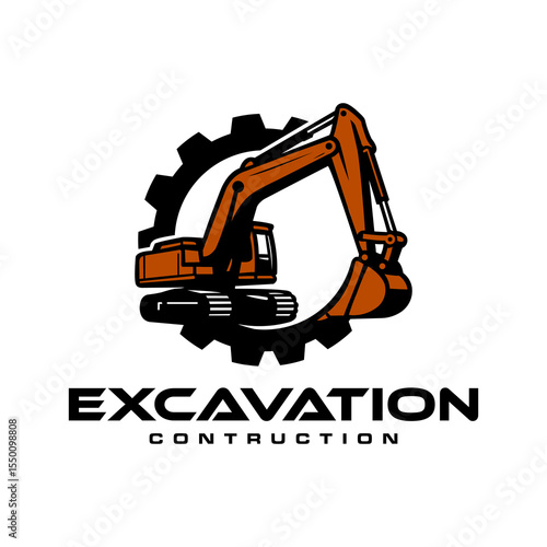 The logo of an excavator and a large gear, symbolizes the synergy between mechanical strength and work precision.