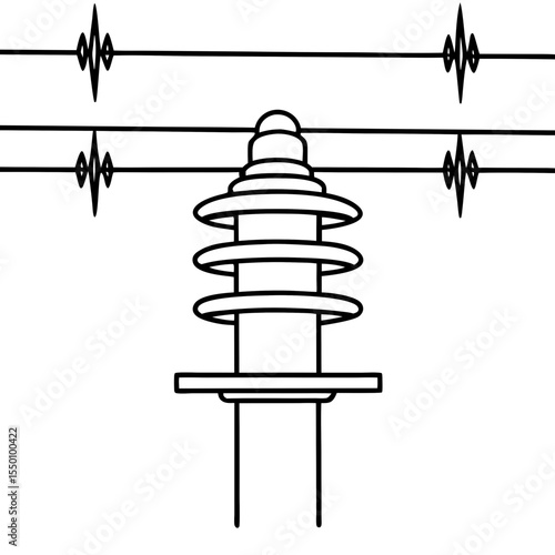 Electric fence insulator in black and white line illustration  