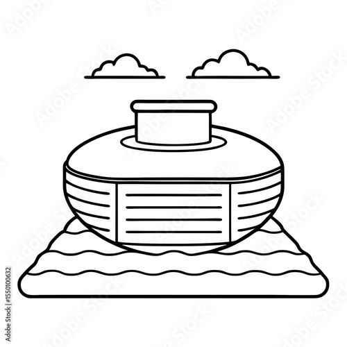 Outline of septic tank above ground with clouds in the background  