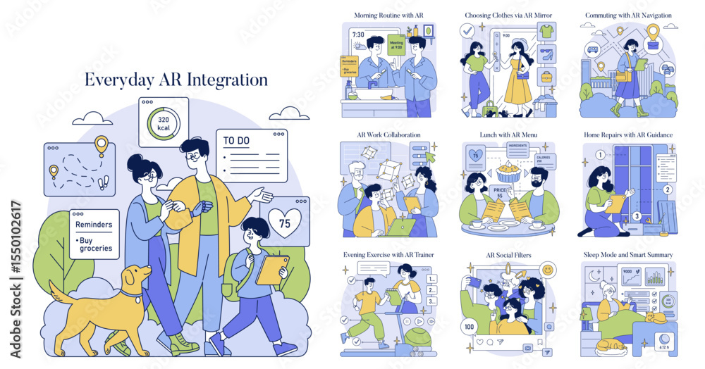 Fototapeta premium Everyday AR Integration in Daily Activities Vector Illustration