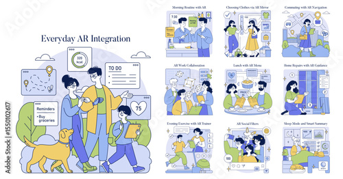 Everyday AR Integration in Daily Activities Vector Illustration