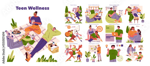 Teen Wellness Activities Vector Illustration Collection