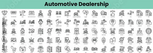 Set of automotive dealership icons. Linear style icon bundle. Vector Illustration