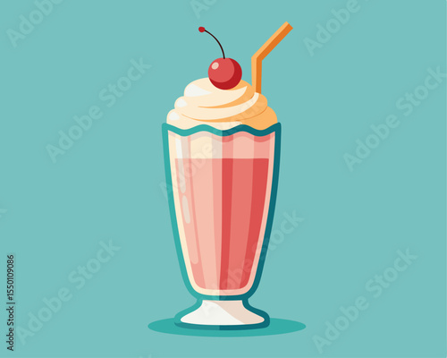 Creamy milkshake topped with whipped cream and a straw vector art design 