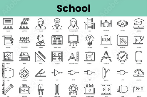 Set of school icons. Linear style icon bundle. Vector Illustration