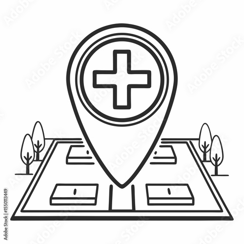 Medical location icon with cross