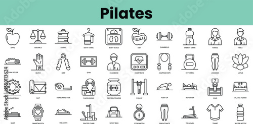 Set of pilates icons. Linear style icon bundle. Vector Illustration