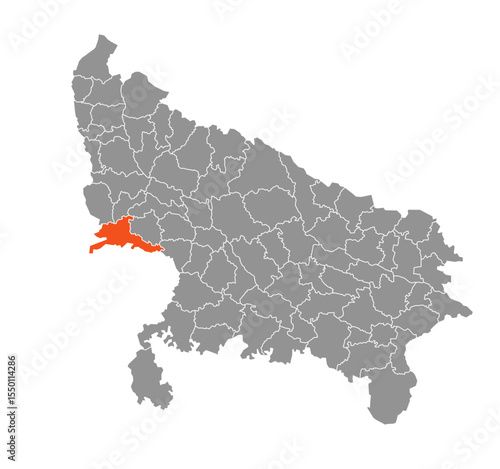 Agra District Highlighted in Uttar Pradesh State Map of India