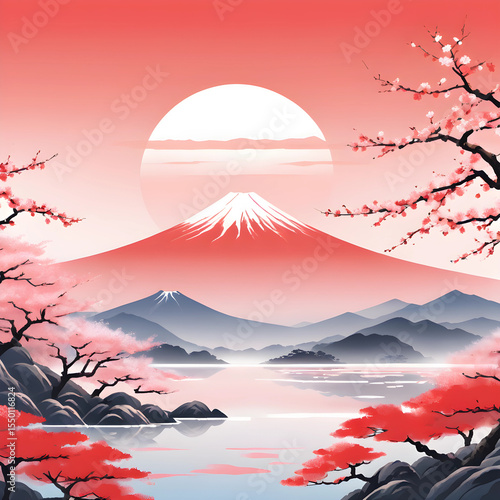 mount fuji and cherry blossoms