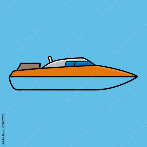 Orange and blue speedboat with white accents on a blue background yacht watercraft