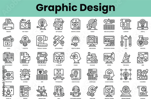 Set of graphic design icons. Linear style icon bundle. Vector Illustration