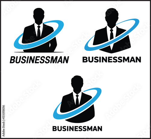 Businessman Logo with Blue Swoosh Collection - Professional Executive Brand Identity Icons Set