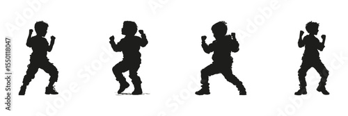 Children In Martial Arts Poses Silhouette Set. Physical Activity And Self-Defense Symbol Collection. Educational And Recreational Use. Isolated Vector Illustration