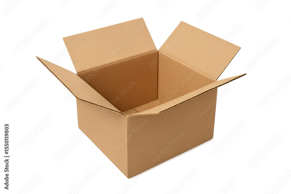Empty open cardboard box isolated on a transparent background, providing a versatile option for shipping, packaging, and storage needs Empty open cardboard box isolated on a transparent background, providing a versatile option for shipping, packaging, and storage needs