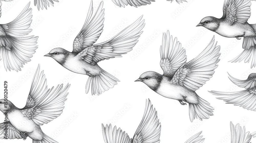 Obraz premium Detailed grayscale birds in flight