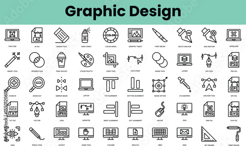 Set of graphic design icons. Linear style icon bundle. Vector Illustration