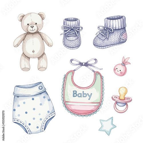 Baby Elements Isolated on Transparent PNG Background- Watercolour Art