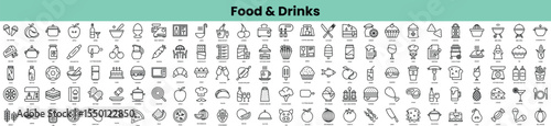Set of food and drinks icons. Linear style icon bundle. Vector Illustration