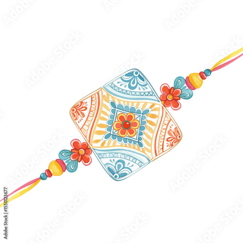 Square Colourful Rakhi Isolated on Transparent PNG Background- Watercolour Art