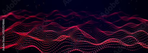 Abstract polygonal space with connecting dots and lines. Dark background. Connection structure. 3d Widescreen